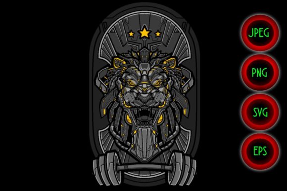 Black Gymnastic Fitness Mecha Lion Emble Graphics