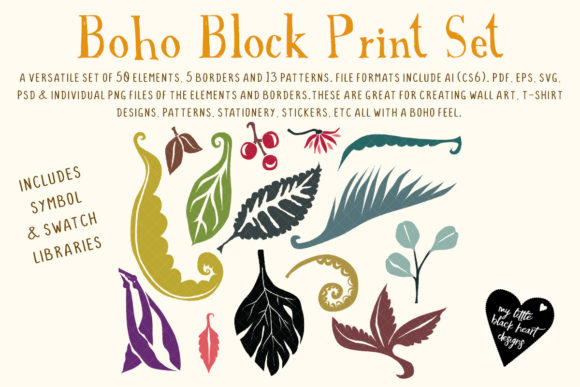 Boho Block Print Set for Graphics and Illustrations