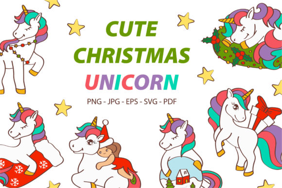 Cartoon Christmas Unicorn Graphics & Illustrations