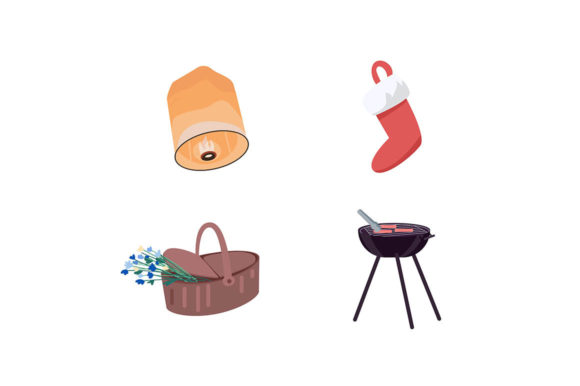 Holiday Decoration Flat Color Object Set Graphics