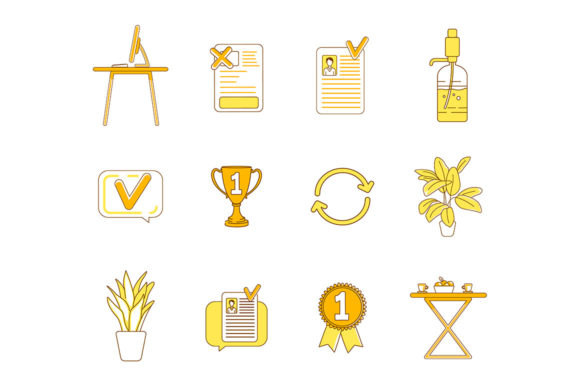 Office Items Yellow Linear Objects Set: Graphics and Illustrations for Modern Branding