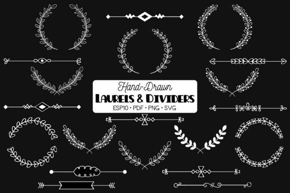 White Laurels Divider Border, Wreath Graphics